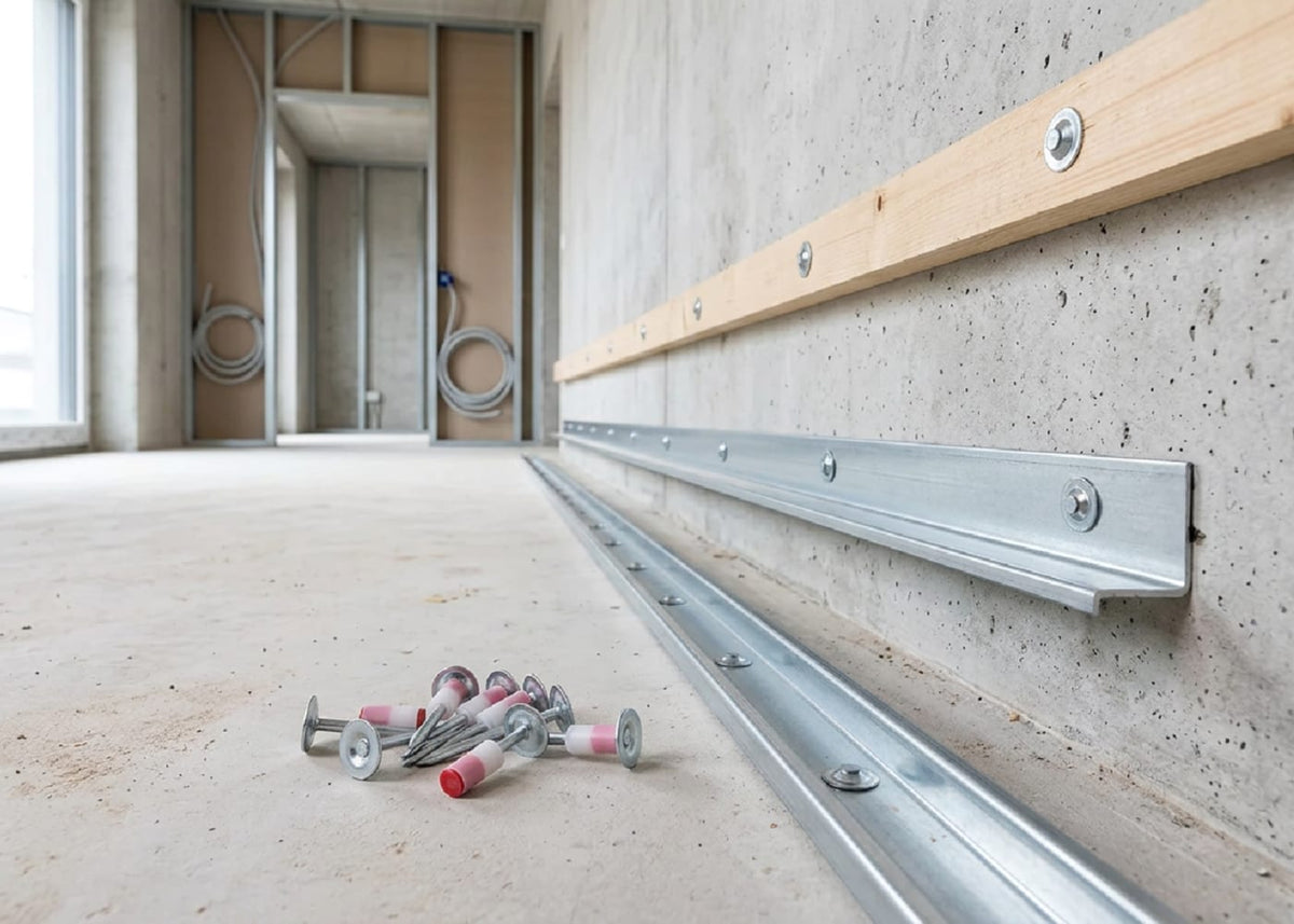 Rieles, perfiles y madera fijados con clavos fulminantes