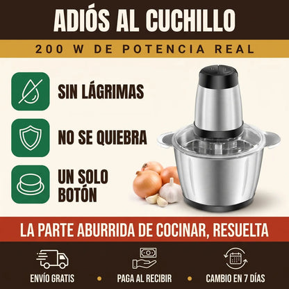 Picadora electrica 2 litros con cebollas y ajo: sin lagrimas, no se quiebra, un solo boton